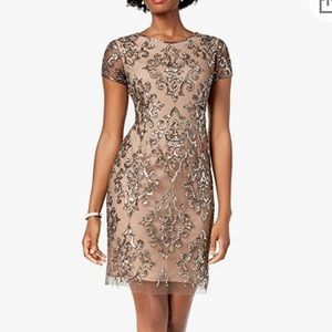 Adrianna Papell Beaded Metallic Cocktail Dress - Size 14 NWT